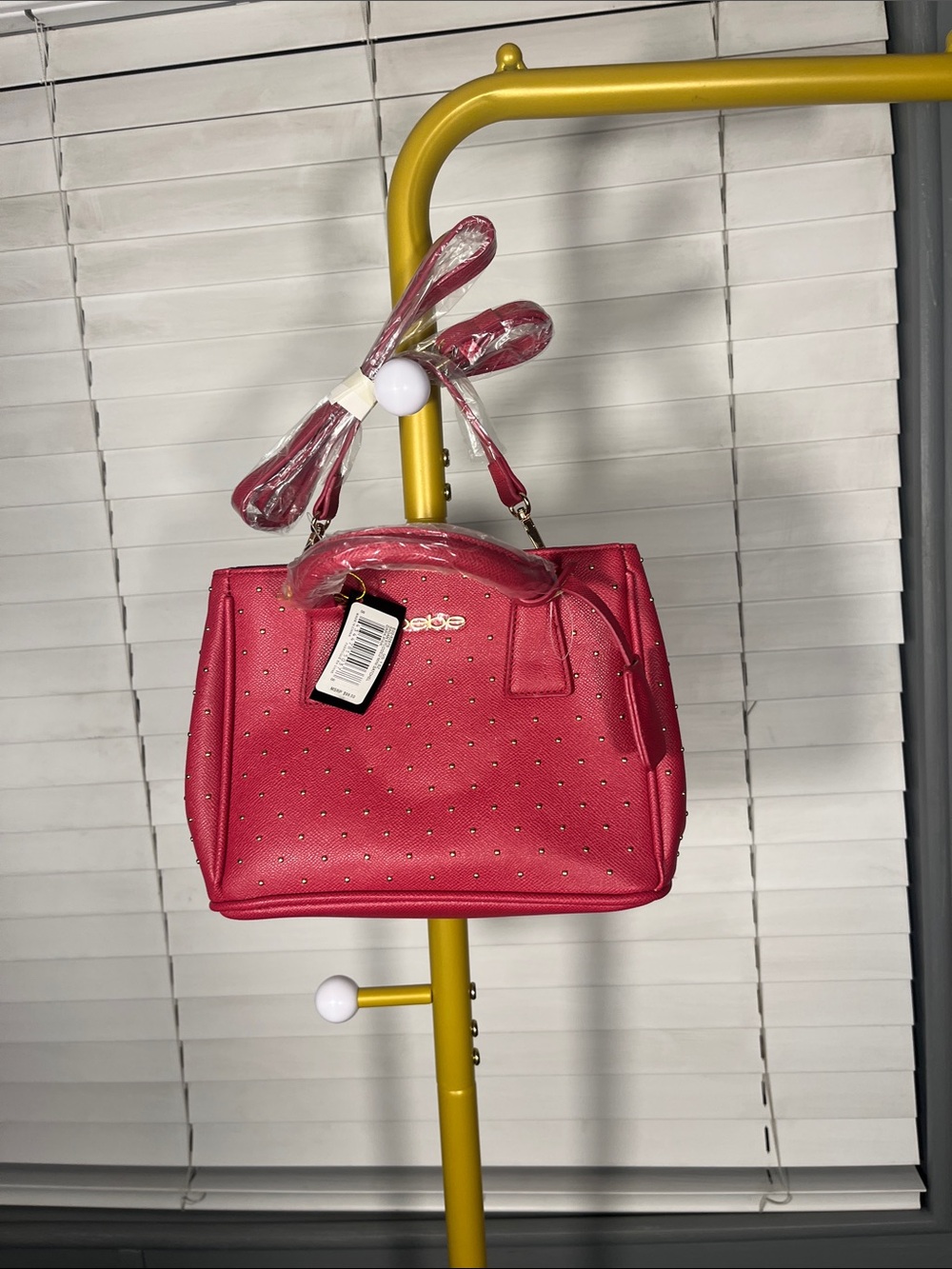 Bebe Sagan Studded Satchel Dark Pink NWT